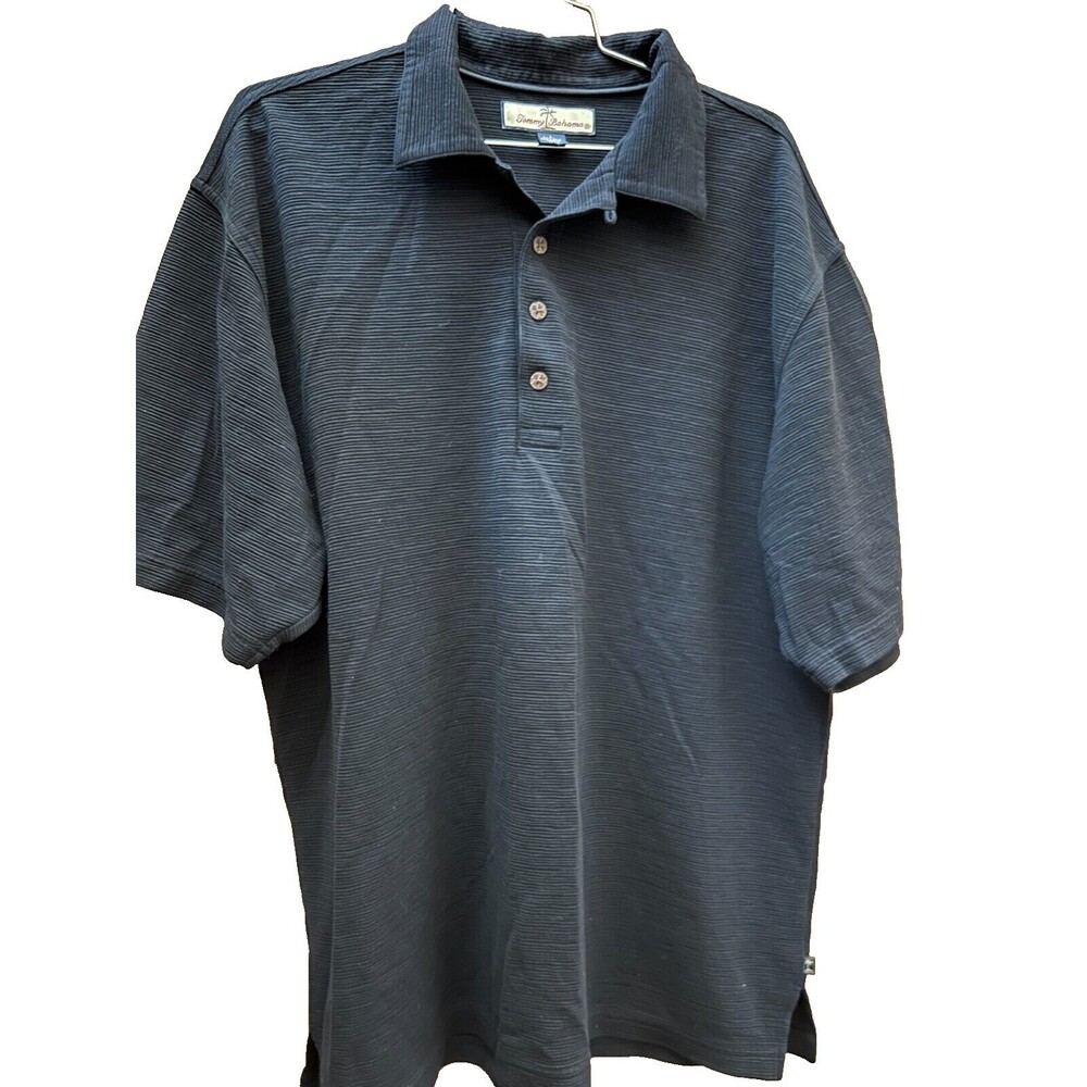 Tommy Bahama Men large Black Silk Blend Magnolia Short Sleeve Polo Shirt